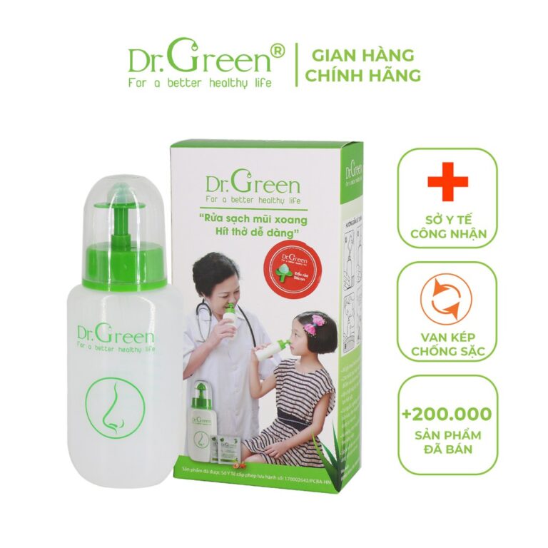 Bình rửa mũi Dr.Green,1 bình kèm 10 gói muối biển, hỗ trợ viêm mũi xoang